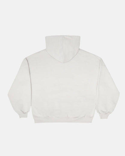 SCRIPT ZIP HOODIE LIGHT GREY - light grey script print zip hoodie, back view - Cold Culture