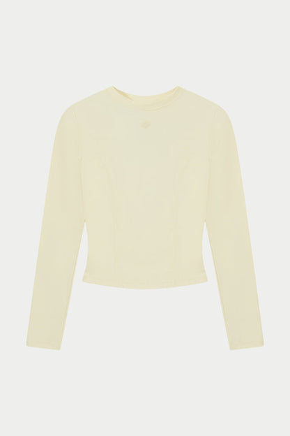 SCULPTING STRETCH CROSSOVER BACK LONG SLEEVE TOP - YELLOW