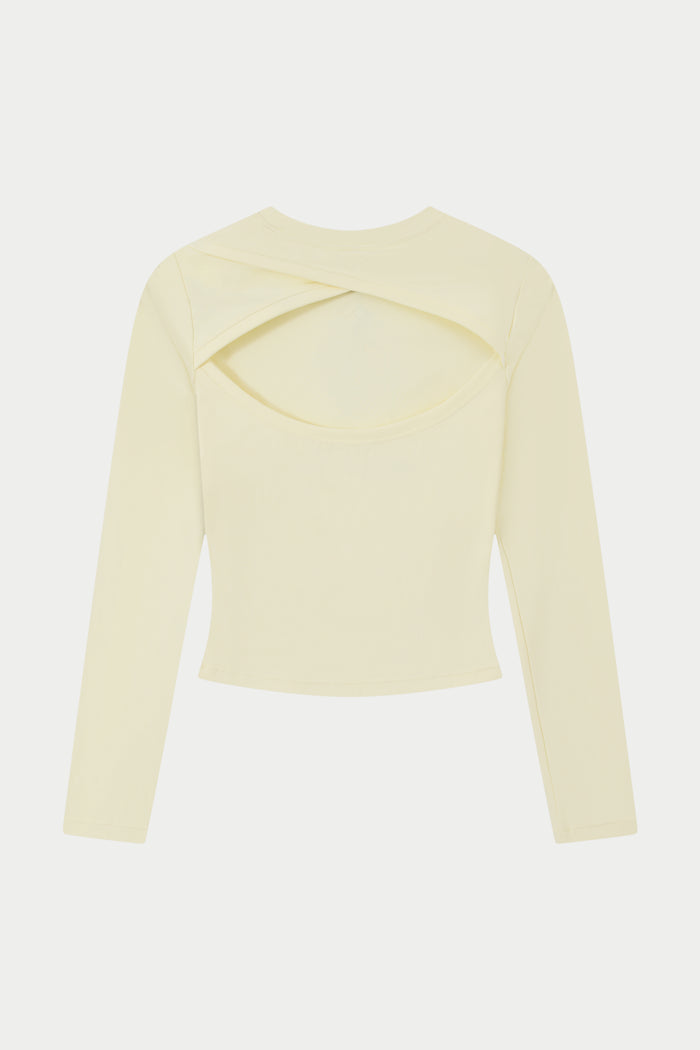 SCULPTING STRETCH CROSSOVER BACK LONG SLEEVE TOP - YELLOW