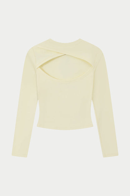 SCULPTING STRETCH CROSSOVER BACK LONG SLEEVE TOP - YELLOW