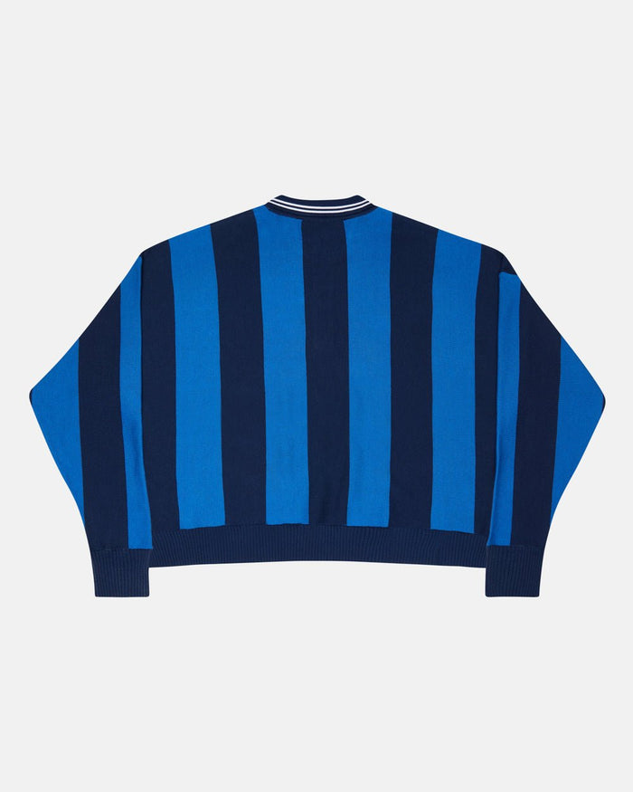 SEAWAVES KNIT BLUE STRIPES - blue striped knit sweater, back view - Cold Culture