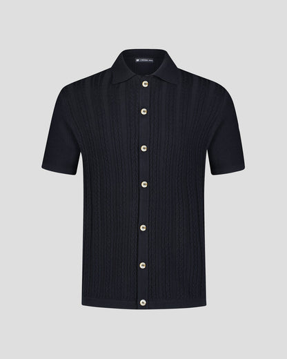 Southern Gents Cable Knit Polo -  Black