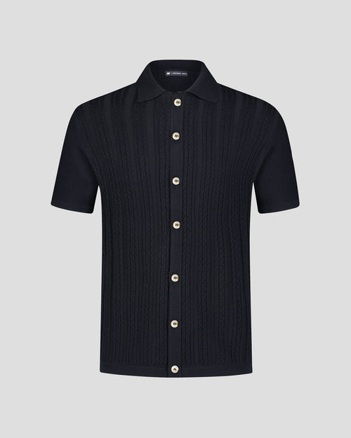 Southern Gents Cable Knit Polo -  Black