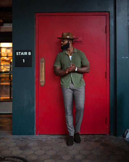 Southern Gents Cable Knit Polo - Olive Green