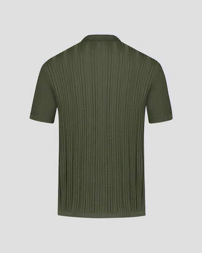 Southern Gents Cable Knit Polo - Olive Green