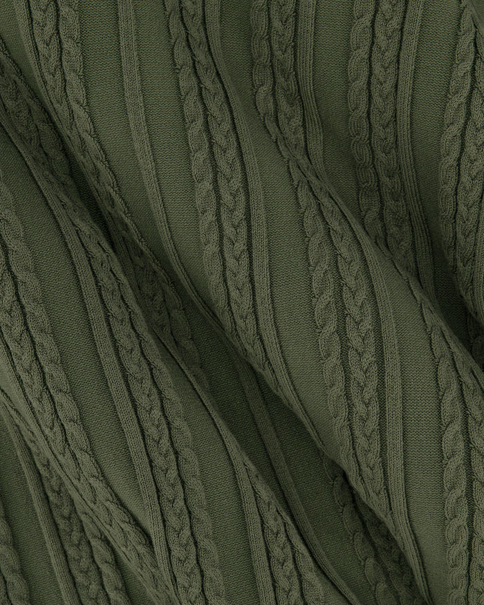 Southern Gents Cable Knit Polo - Olive Green