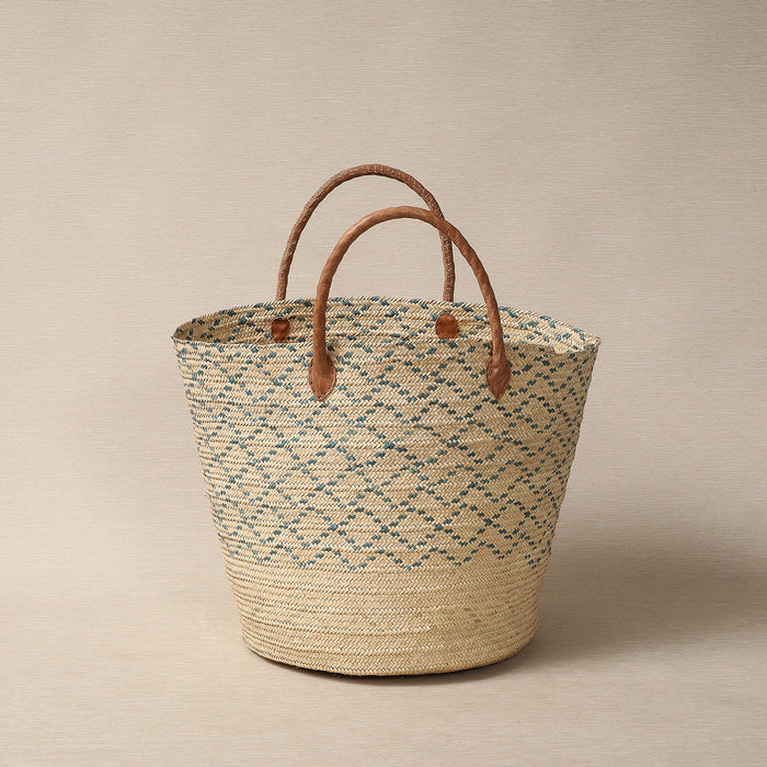 Shopper basket tote with leather