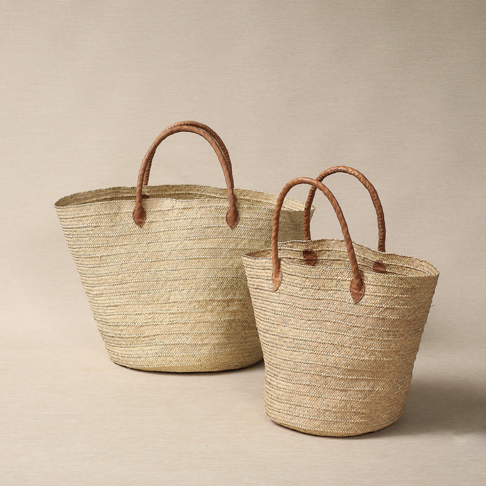 Shopper basket tote with leather