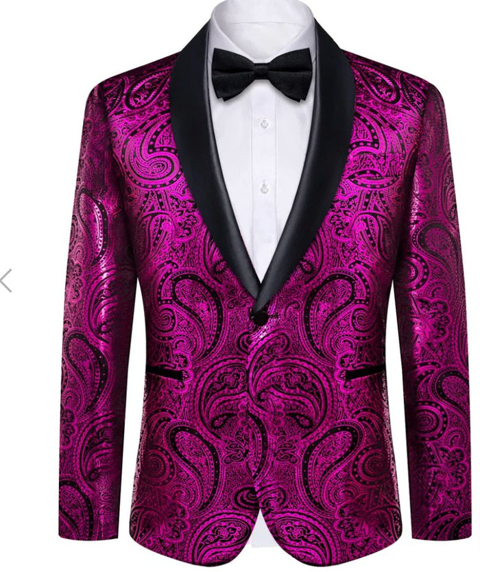 Simon Von Men's Shawl Collar Suit Byzantine Purple Paisley Silk Mens Slim Fit Business Suit XX-4011 - SimonVon Shop