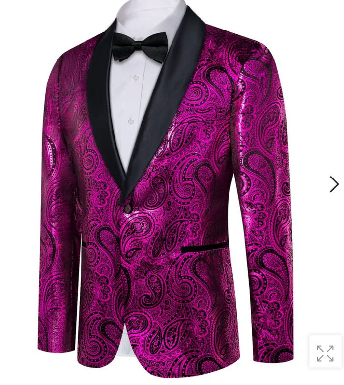 Simon Von Men's Shawl Collar Suit Byzantine Purple Paisley Silk Mens Slim Fit Business Suit XX-4011 - SimonVon Shop