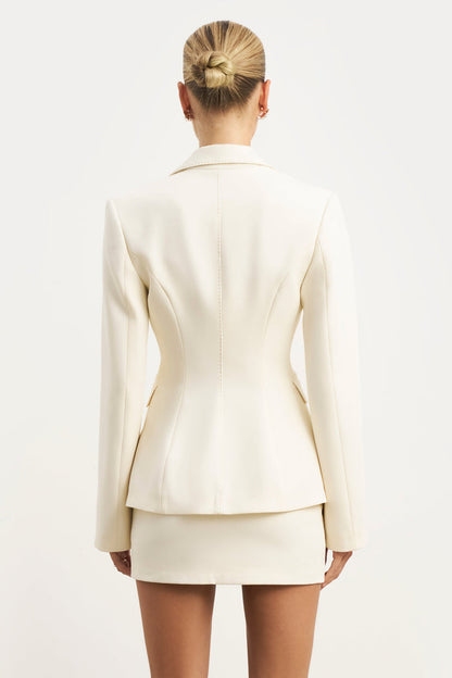 Single Breasted Cinched Waist Blazer - Cream