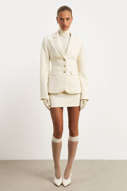 Single Breasted Cinched Waist Blazer - Cream