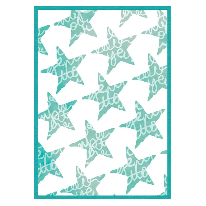 Sizzix Framelits Die Set w/A4 Stencil Set by Vicki Boutin Script Layering Stars. 2 stencils and 3 dies. At Embellish Away located in Bowmanville Ontario Canada.