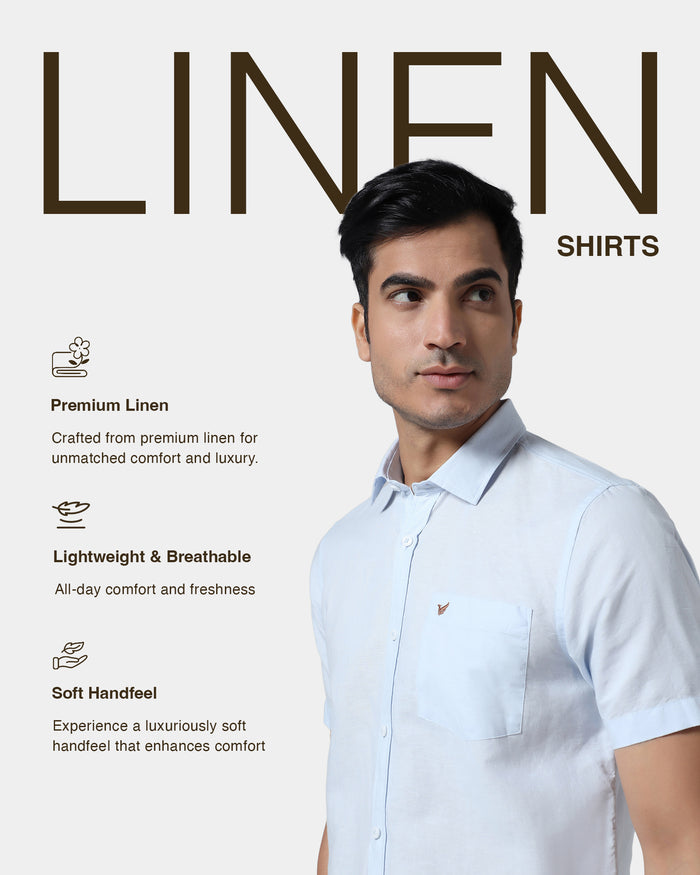 Sky Blue Half Sleeve Linen Solid Shirt - Cleo