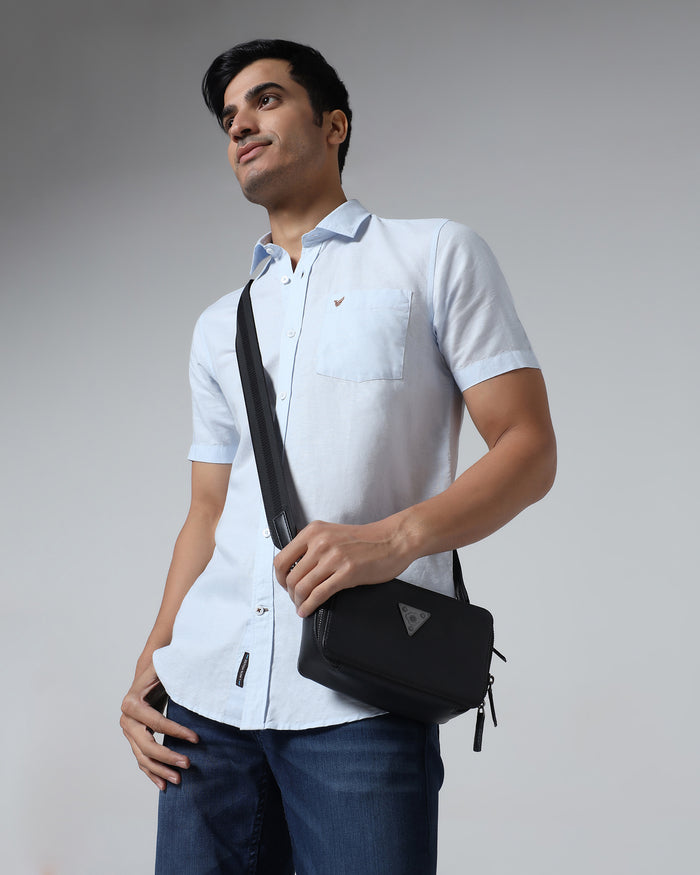 Sky Blue Half Sleeve Linen Solid Shirt - Cleo