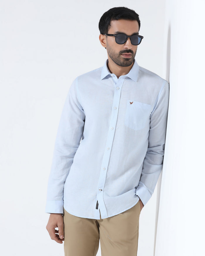 Sky Blue Linen Solid Shirt - Cleo