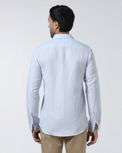 Sky Blue Linen Solid Shirt - Cleo