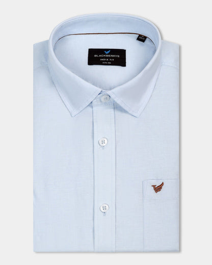Sky Blue Linen Solid Shirt - Cleo