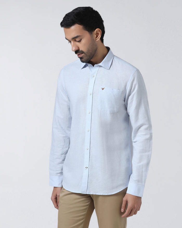 Sky Blue Linen Solid Shirt - Cleo