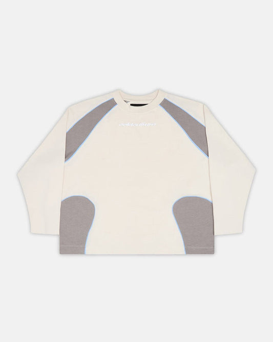 SLIDER LONGSLEEVE TEE GREY - grey panelled longsleeve tee, front view - Cold Culture