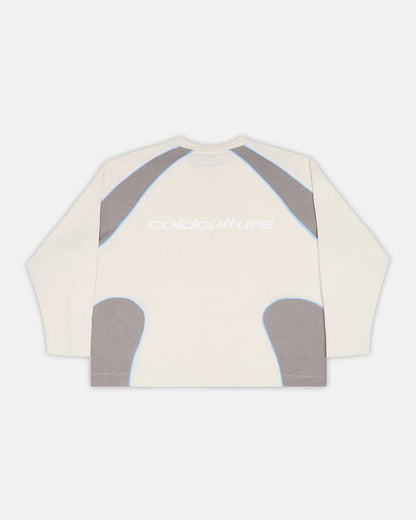 SLIDER LONGSLEEVE TEE GREY - grey panelled longsleeve tee, back view - Cold Culture