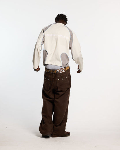 SLIDER LONGSLEEVE TEE GREY - grey panelled longsleeve tee, back view on male model - Cold Culture #man