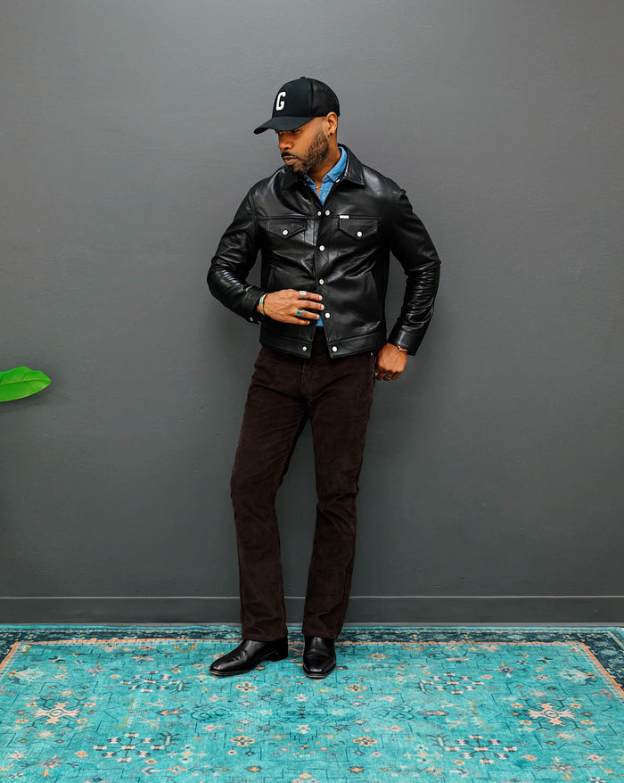 Southern Gents Signature Leather Trucker Jacket - Black