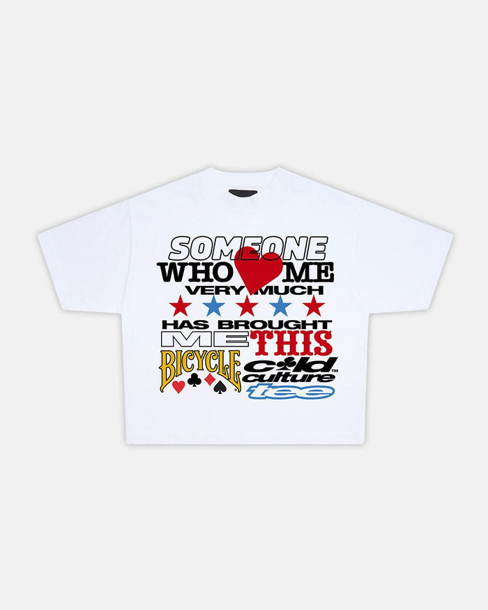 SOUVENIR BICYCLE TEE WHITE - white graphic print tee, front view - Cold Culture