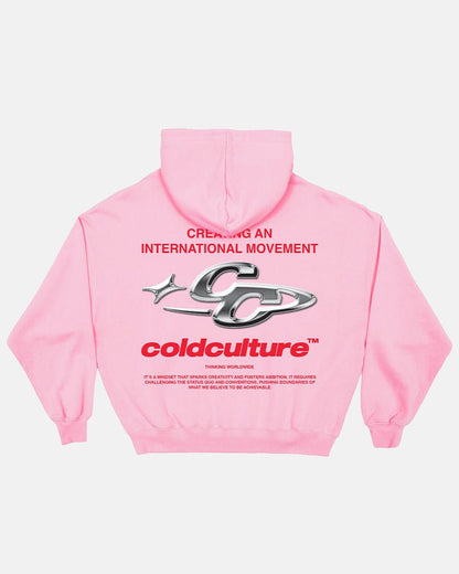 SPARKLY HOODIE PINK - pink graphic print hoodie, back view - Cold Culture