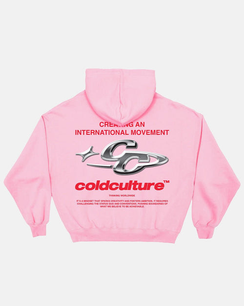 SPARKLY HOODIE PINK - pink graphic print hoodie, back view - Cold Culture