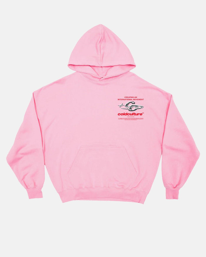 SPARKLY HOODIE PINK - pink graphic print hoodie, front view - Cold Culture