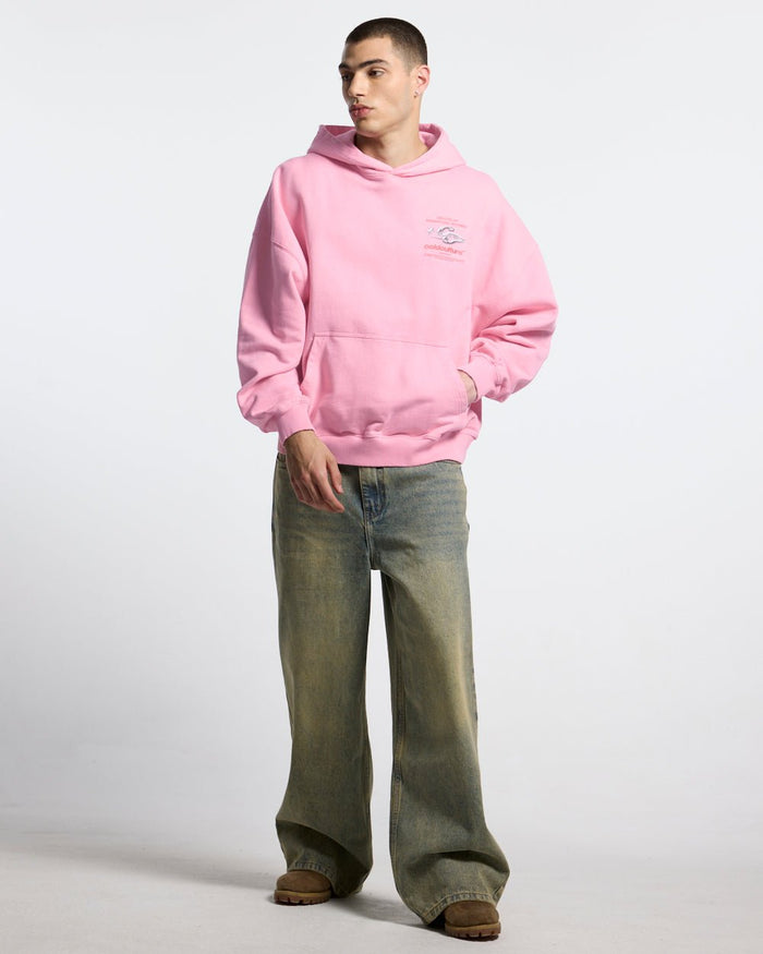 SPARKLY HOODIE PINK - pink graphic print hoodie, front view on male model - Cold Culture