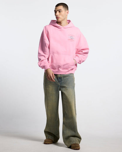 SPARKLY HOODIE PINK - pink graphic print hoodie, front view on male model - Cold Culture