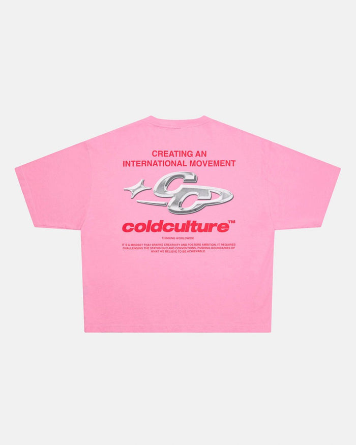SPARKLY TEE PINK - pink graphic print tee, back view - Cold Culture