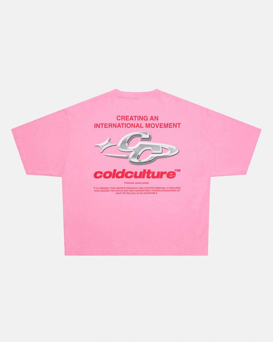 SPARKLY TEE PINK - pink graphic print tee, back view - Cold Culture