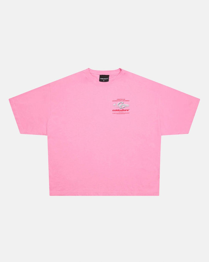 SPARKLY TEE PINK - pink graphic print tee, front view - Cold Culture