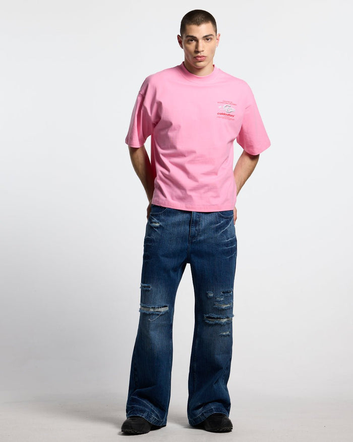SPARKLY TEE PINK - pink graphic print tee, front view on male model - Cold Culture #man