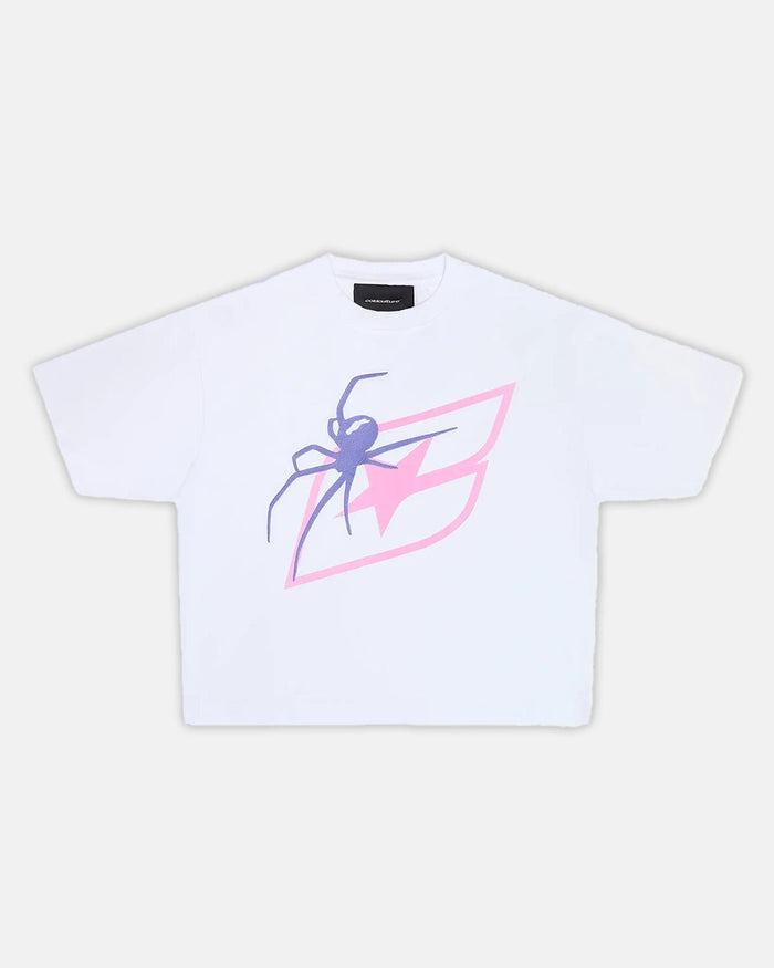 SPIDER TEE WHITE - white graphic print tee, front view - Cold Culture