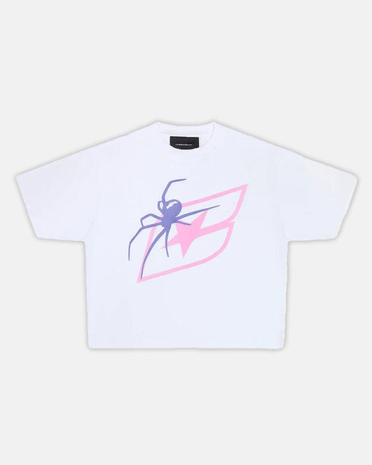 SPIDER TEE WHITE - white graphic print tee, front view - Cold Culture