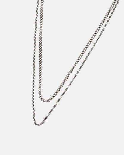 SPIKED DOUBLE CHAIN - silver double chain necklace, detail close-up - Cold Culture