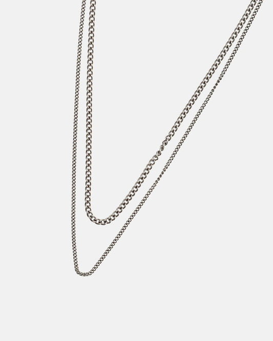 SPIKED DOUBLE CHAIN - silver double chain necklace, detail close-up - Cold Culture