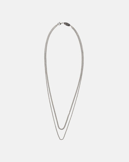SPIKED DOUBLE CHAIN - silver double chain necklace, flat lay - Cold Culture