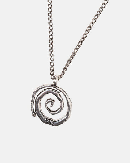SPIRAL NECKLACE - silver spiral pendant necklace, detail close-up - Cold Culture