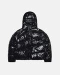 SPIRAL PUFFER GLOSSY BLACK - glossy black puffer jacket, front view - Cold Culture
