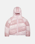 SPIRAL PUFFER GLOSSY PINK MIX - pink striped puffer jacket, front view - Cold Culture