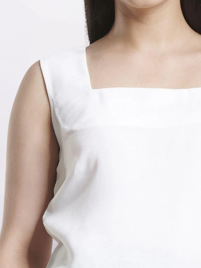 Square Neck Poly Moss Regular Fit Camisole - White