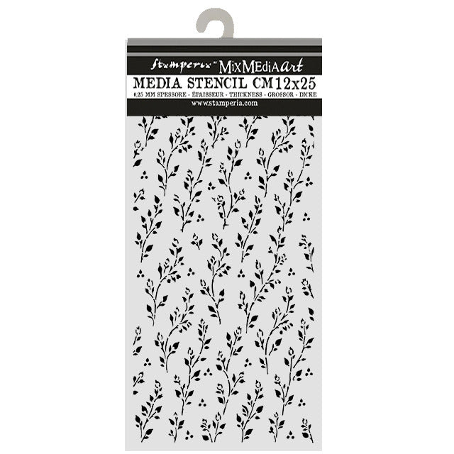 Stamperia - Stencil - Cozy Family - Sprig Pattern. Size: 12x25 cm. Available at Embellish Away located in Bowmanville Ontario Canada.