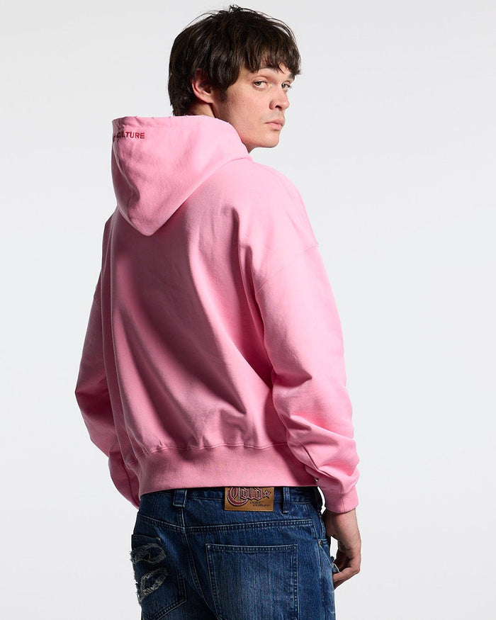 STARS HOODIE PANTHER PINK - pink oversized hoodie, back view on male model - Cold Culture #man