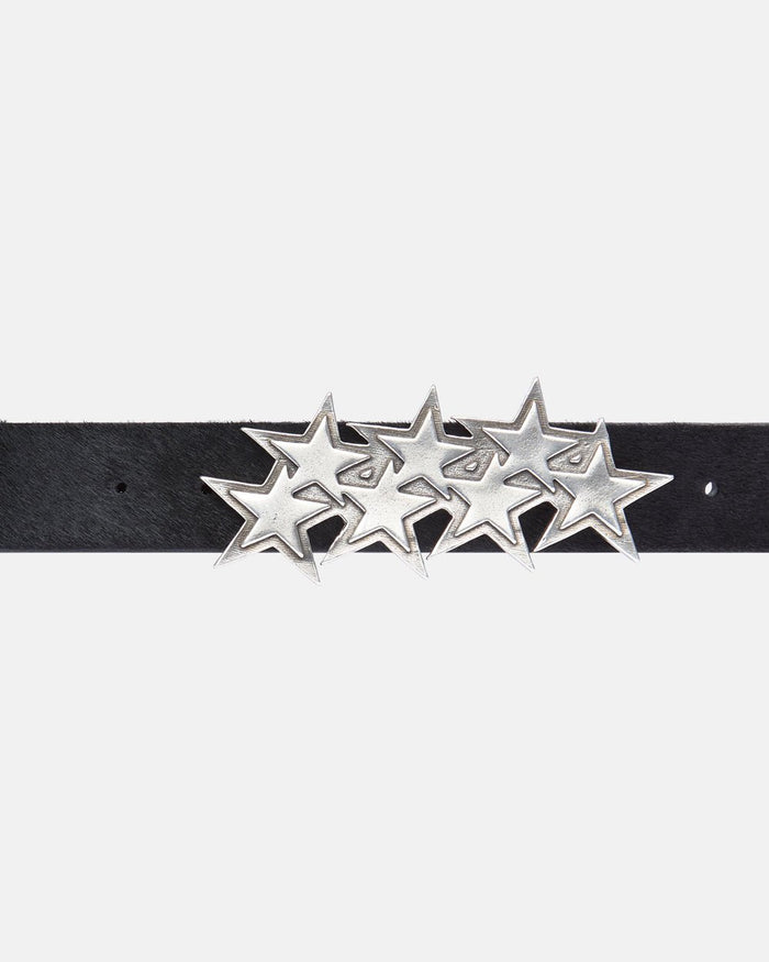STARS LEATHER BELT FUR LINED - black fur-lined leather belt, detail close-up - Cold Culture
