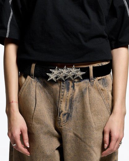 STARS LEATHER BELT FUR LINED - black fur-lined leather belt, worn detail - Cold Culture
